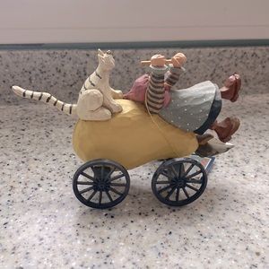 Williraye Studio #WW1431 Folk Art Girl & Cat Riding A Pear On Wagon